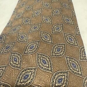 Roundtree &‎ Yorke Silk Necktie Handmade Leaf Pattern Brown Blue